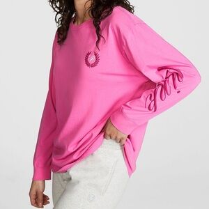 PINK Victorias Secret Hot Strawberry Pink Long Sleeve Campus Oversized T-Shirt